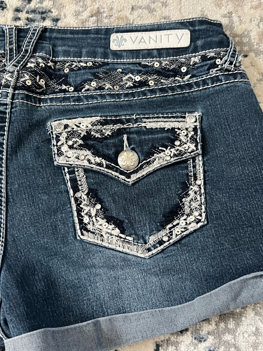 Vanity Denim Shorts with Embellishments